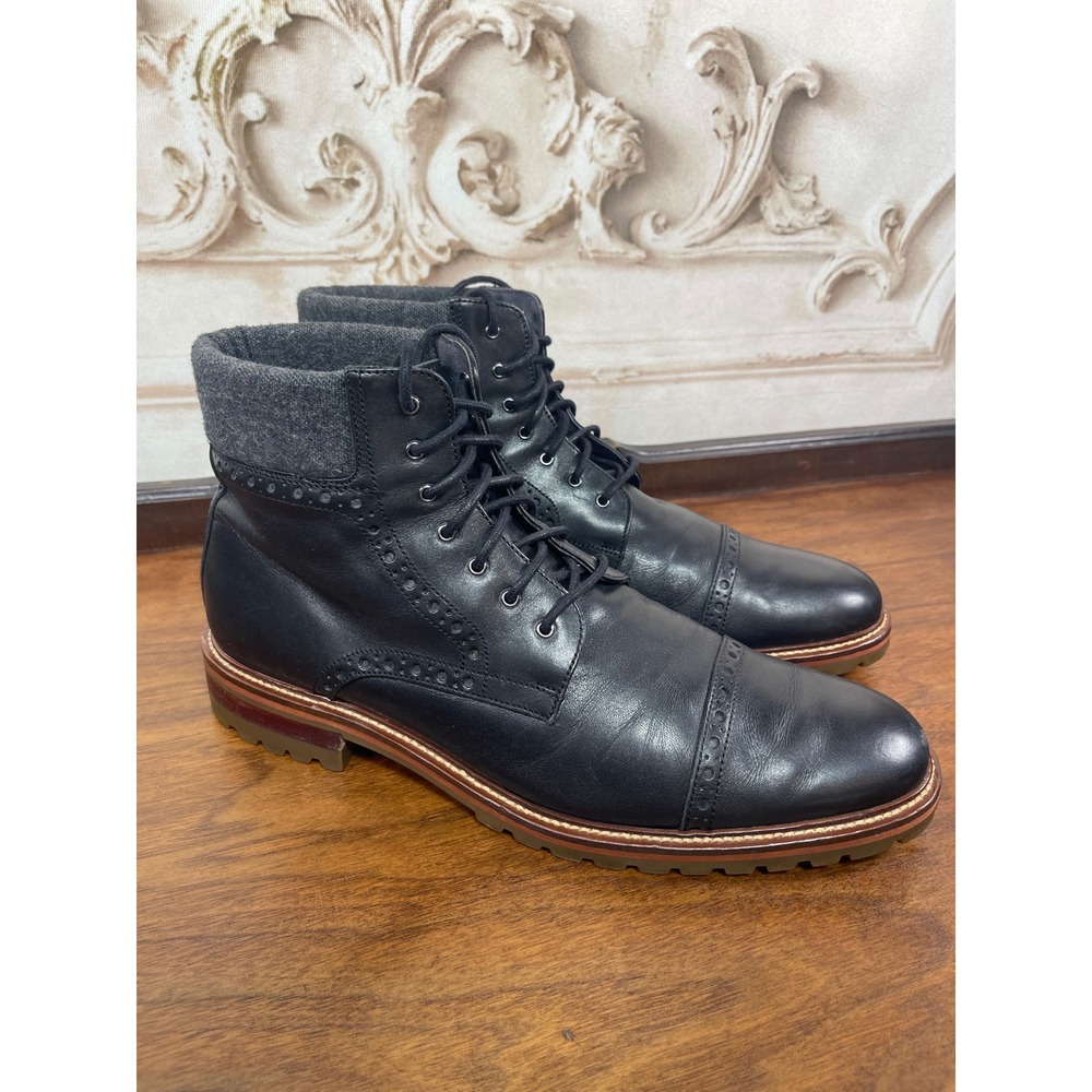 Johnston Murphy J&M 1850 Karnes Cap Toe Boot Black Leather Wool Men Size 12M US